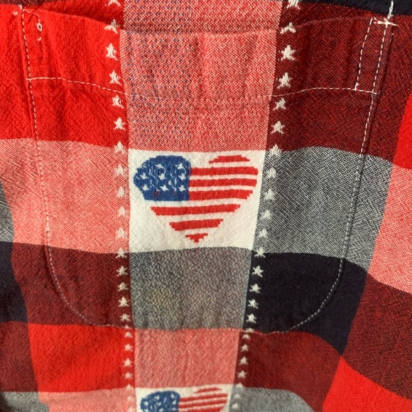 Plaid Patriotic Vintage Heart American Flag Button Down Collar Shirt checkered - Picture 2 of 11